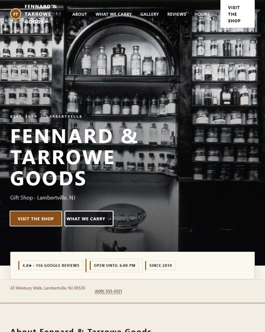 Home page of Fennard & Tarrowe Goods, a demonstration gift shop site