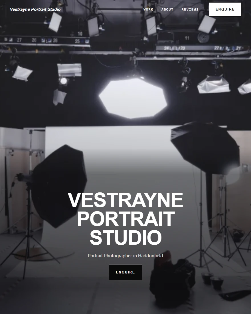 Home page of Vestrayne Portrait Studio, a demonstration portrait photographer site